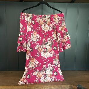 Target Off The Shoulder Pink Floral Shift Mini Dress